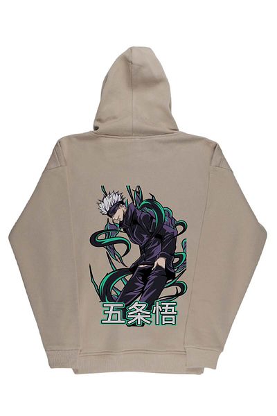 By Caspita Fashion Lenithra Jujutsu Kaisen Gojo Anime Back Printed Unisex Oversize Beige Hoodie