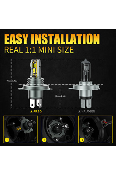Choice H4/9003/HB2 Hi/Lo 6500K AILEO قطعتان H4 200 واط 22000 لومن مصابيح LED 6500 كلفن لمبة مصباح أمامي Hi/Lo Beam Mini S