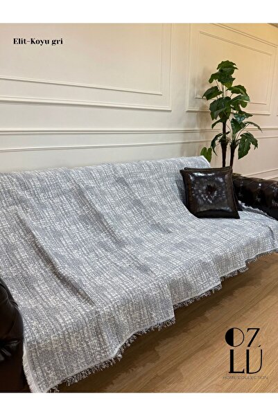 Patiska özlü home elit kaymaz çok amaçlı çekyat koltuk örtüsü şalı Koyu Gri