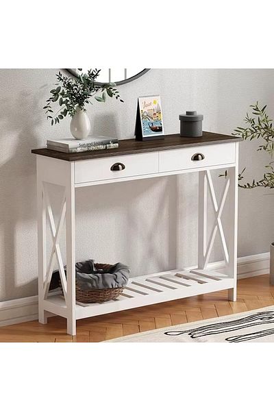 AGD Console Table for Entryway with Bottom Storage Shelf, Narrow Side Table with Drawers