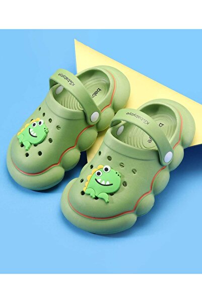 Babyoye قباقيب بحزام خلفي وتطريز ديناصور - أخضر