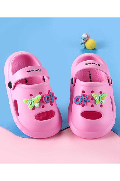 Cute Walk by Babyhug Cute Walk by Babyhug Backstrap Clogs with Butterfly Applique - Pink