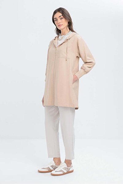 ALLDAY Μπεζ μπουφάν με κουκούλα με ριμπάνα στα μανίκια