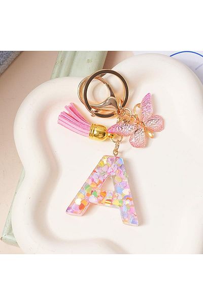 Generic Keyring Girl Keyring with Initial Letters Pink Key Ring Butterfly Key Ring Letter