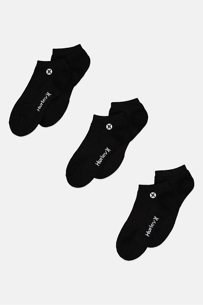Hurley Men 3 Pairs Brand Logo Low Cut Socks, Black