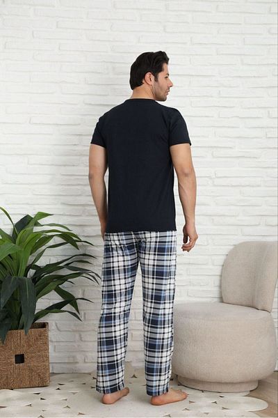 FENZO Men's Cotton Printed Bottom Top Checked Short Sleeve Pajamas Set
