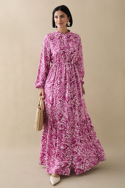 InStyle Rochie mixtă din viscoză fucsia cu model retro