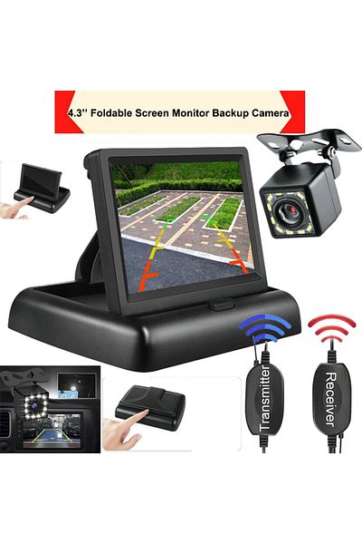 Choice black 4.3" Folden 12LED Monitor Wireless Car Backup Camera Rear View System Night Parking Kit Visio