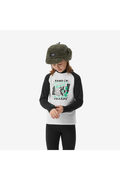 Decathlon Παιδικό θερμικό εσώρουχο σκι Wedze - Μαύρο/Λευκό σχέδιο - BL 500