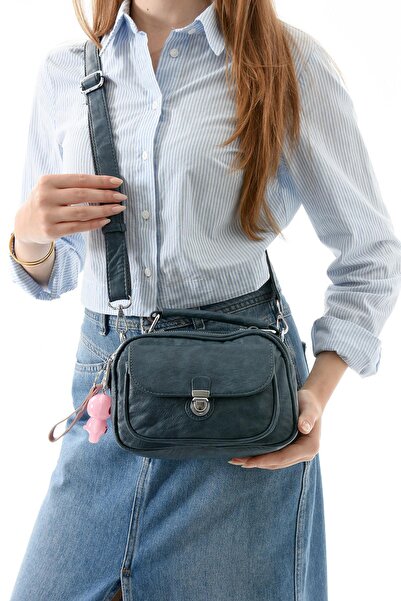 571 Collections Çanta Two Function Metal Pressed Faux Leather Shoulder Bag Blue (Model: 571-13-17H)