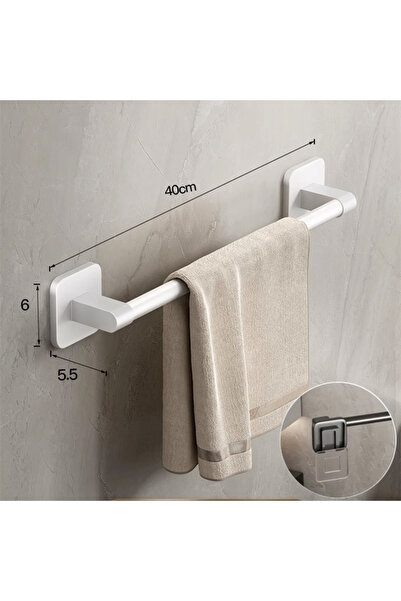 Choice حامل مناشف حائطي أبيض مقاس 40 سم، حامل نعال، رف تخزين للحمام بدون حفر