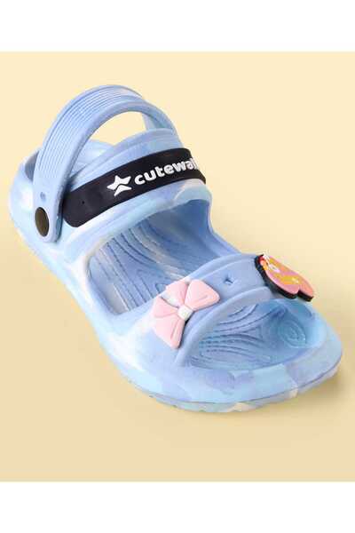 Cute Walk by Babyhug Backstrap Closure Clogs With Bow & Heart Applique - Blue