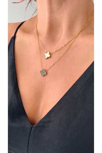 Vi store Çelik Cleef Tek Beyaz Yonca Kolye