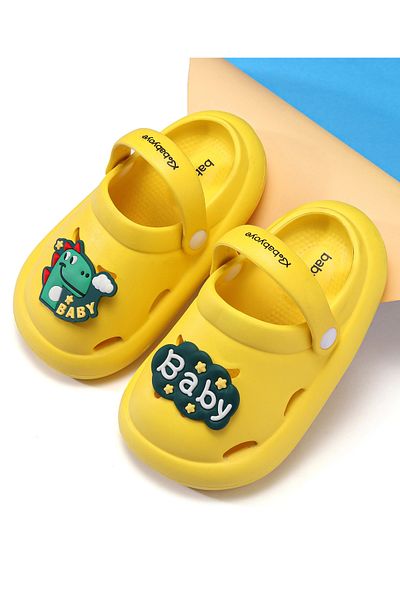 Babyoye Clogs with Backstrap Closure & Dino Applique - Yellow
