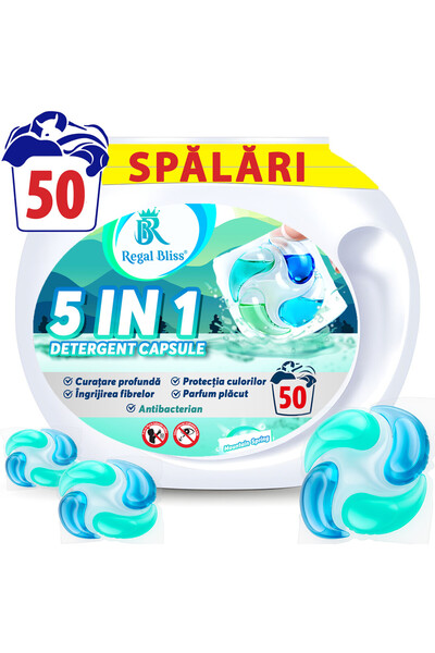 Regal Bliss Detergent de rufe capsule Regal Bliss, 5in1 pentru curatarea si protectia hainelor, 50 Spalari