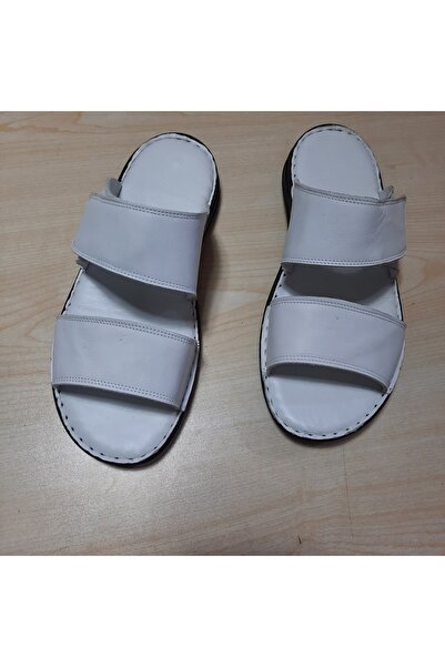 KAPAR Ανδρικές παντόφλες από γνήσιο δέρμα με λευκό Velcro