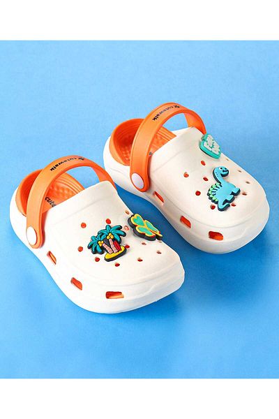 Cute Walk by Babyhug Clogs with Back Strap & Dinosaur Applique - Orange