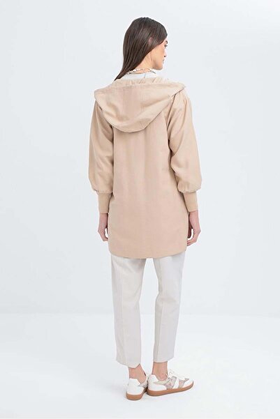 ALLDAY Μπεζ μπουφάν με κουκούλα με ριμπάνα στα μανίκια