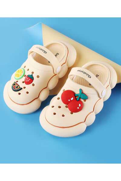 Babyoye Clogs with Back Strap Closure & Cherry Applique - Cream