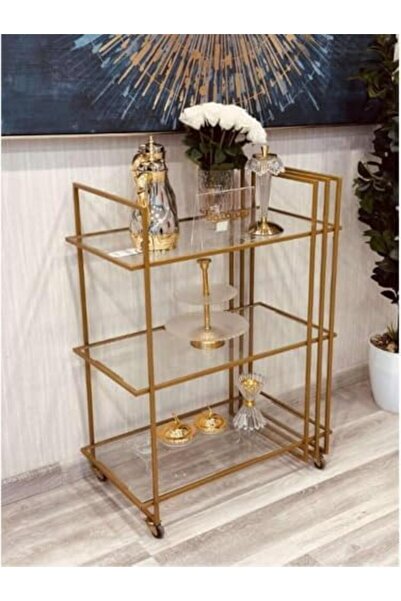 genric عربة بار FFD معدنية لتقديم الطعام مع 3 أرفف زجاجية شفافة 80x40x90 سم