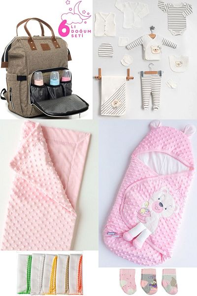Pimadyo Set of 6 (Baby Care Backpack and Shoulder Bag, 10-Piece Hospital Release, Swaddle, Blanket, 3 Socks, 10 Wipes)