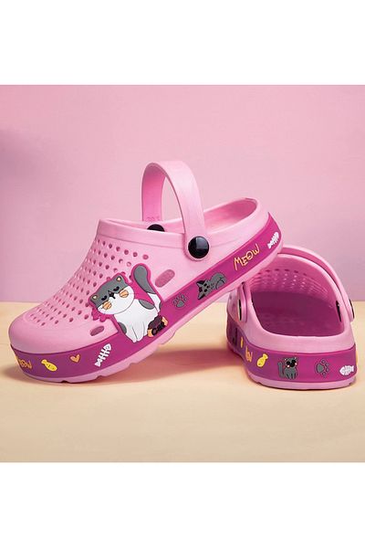 SAPS Cat Applique Back Strap Closure Clogs - Pink