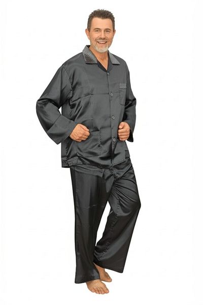 Oppland Set pijamale bărbați din țesătură satinată model clasic cu buzunare confortabil model complet OPEPT25PIEROMOD87