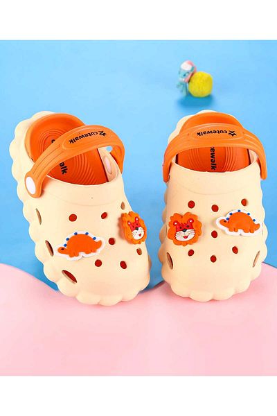 Cute Walk by Babyhug Clogs with Back Strap Closure & Turtle Applique - Orange