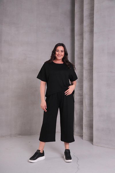 Ebsumu Set de trening negru pentru femei, mărime mare, confortabil, din țesătură Sho Capri