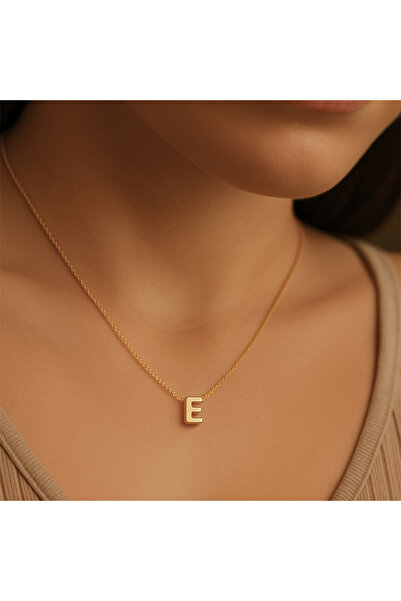 UKBA GOLD E Harfi Zincirli Küp Kolye