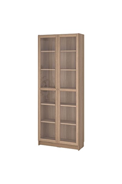 IKEA cam kapaklı kitaplık, meşe görünümlü, 80x30x202 cm
