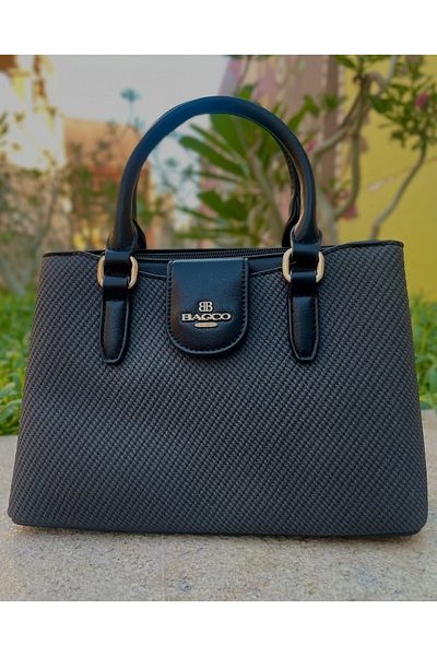BAGGO Textured Leather Handbag, Double Handle Tote