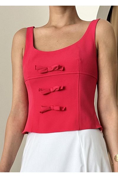 My Blog Crop Blouse with Pomegranate Flower Color Bow