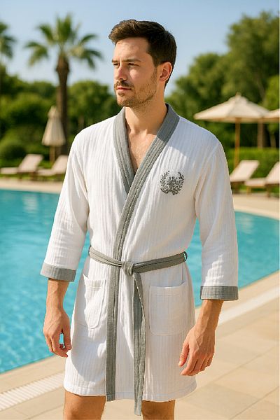 Elvya Printed Muslin Kimono Bathrobe – Unisex |   100% Cotton Soft 2 Layer Natural Fabric