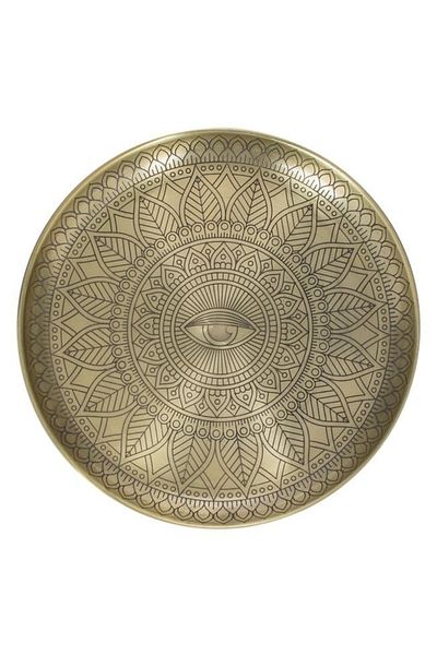 divendi-ro Farfurie decorativă cu model sculptat cu ochi și margine în relief, metal, rotundă, Ø40cm, bronz