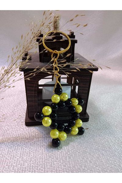 MODA MANANI 1 Piece Yellow Black Pearl Detailed Long Gold Color Chain Keychain