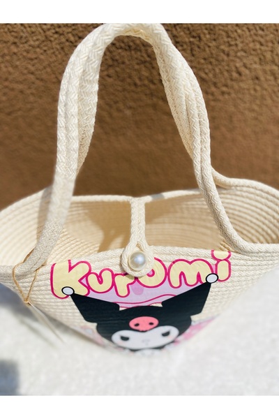 ELÇİÇEK HOME Straw Bag, Beach Bag, Transfer Printed Children's Bag