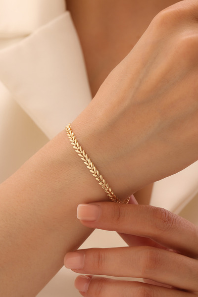 GENORO JEWEL 14 Ayar Altın Başak Zincir Kadın Bileklik