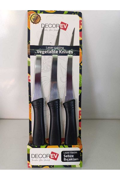 Yüsra Home 3 Vegetable Knife Laser Cutting Decor Home Vegetable Knife (Stainless Steel) Black Color