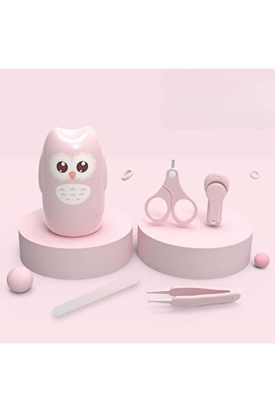 Flippy 4-piece Baby Nail Care Set, ABS + Stainless Steel, Owl Storage Case, 0+ months, Pink