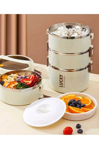 ÇEÇEN HOME 3-Piece Large Capacity Stainless Steel Food Thermos Set, Steel Sefer Bowl for School, Camping, Work (14X5 cm)