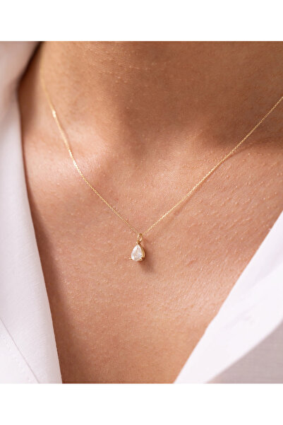 Zeyd Jewelry Zarif Damla Işıltısı 14 Ayar Altın Kolye