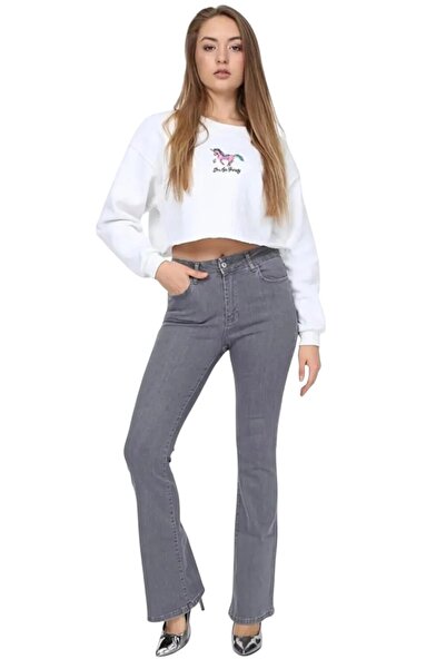 Livik Reene Gray Colorfast Lycra High Waist Spanish Leg Jeans