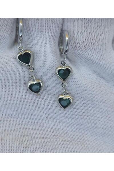 charmove ile kendinizi şımartın Kadın Gümüş Renk Kalpli Özel Tasarım Sallantılı Küpe