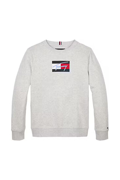 Tommy Hilfiger Erkek Çocuk Bisiklet Yaka Grafik Baskılı Sweatshirt - Gri