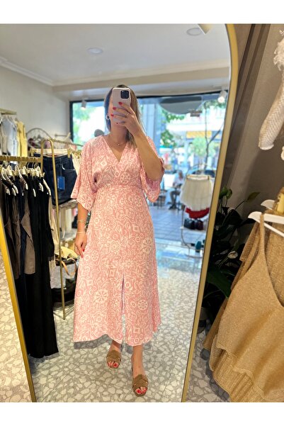 MU&ME BOUTİQUE ELBİSE KISA KOLLU DESENLİ - PEMBE