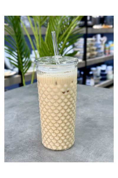 Doğudeko Borosilicate Glass Luxury Glass with Straw 550 ml