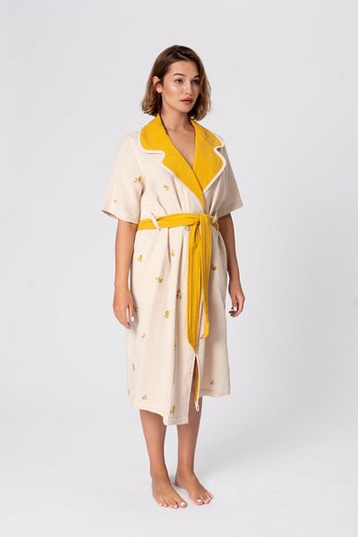 Ellia Soft Lemon Dream Women's Summer 100% Cotton Muslin Woven Dressing Gown