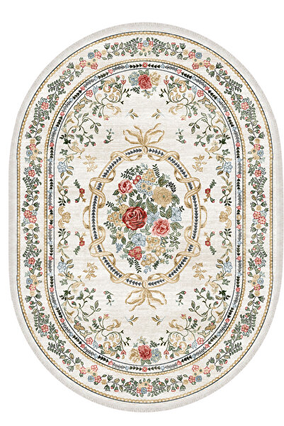 Lavine Oval French Pattern Washable Woven Base Living Room Kitchen Balcony Living Room Rug