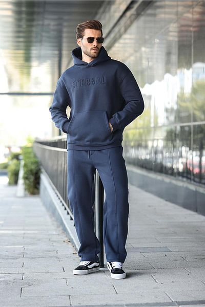 Madmext Navy Blue Hooded Men's Tracksuit Set E7324